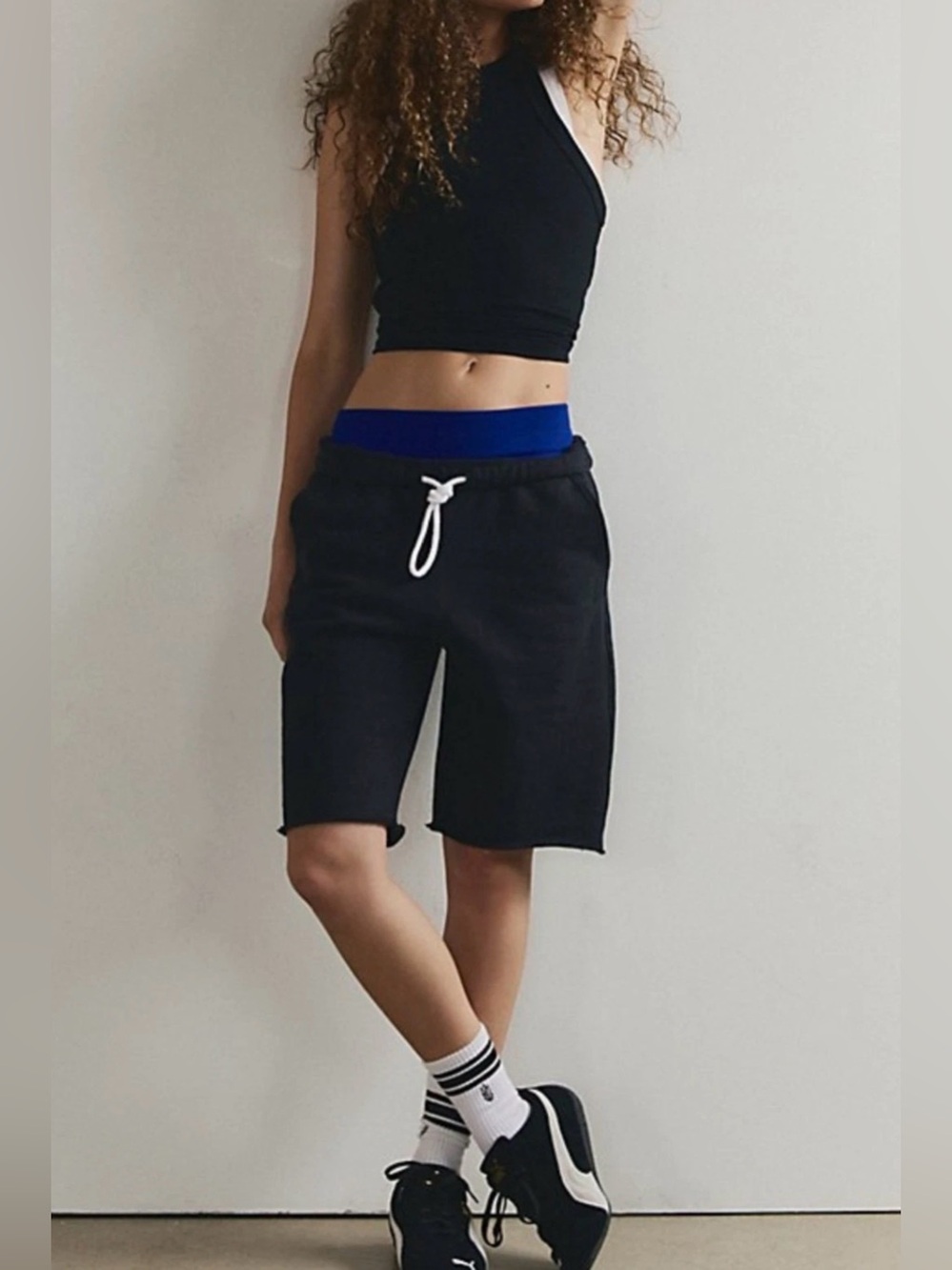 FP Movement by Free People Black Bermuda Shorts with Blue Waistband